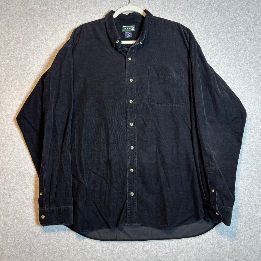 VTG Ivy Crew Corduroy Shirt Mens XXL Black Long Sleeve Button Down Dark Academia
